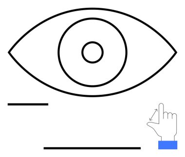 Göz çizgisi sembolü, parmak hareketiyle eşleştirilmiş etkileşim, odaklanma ve görüntü. Teknoloji, arayüz, ulaşılabilirlik, farkındalık, kontrol, navigasyon için ideal basit metafor