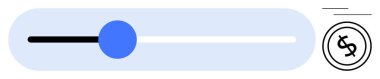 Mavi düğmeli yatay kaydırma çubuğu, sağında dolar işareti simgesi. Finans, fiyatlandırma, bütçe, işlemler, maliyet kontrolü, gelir yönetimi için ideal, düz bir metafor