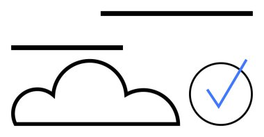 Bulut ve işaret simgesi basit tasarımla çevrili asgari çizgilerle çevrili. Teknoloji, güvenlik, depolama, doğrulama, onay, basitlik ve verimlilik için ideal. Düz basit metafor