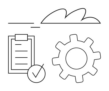 Vites, işaretli pano ve bulutlar planlama, verimlilik ve bulut entegrasyonunu gösteriyor. İş akışı, otomasyon, optimizasyon, bulut hesaplama takım çalışması hedefleri için idealdir.