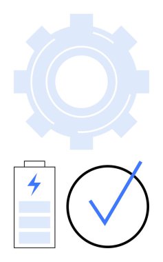 İşlem için ikon, batarya sinyal enerjisi, başarı için kontrol noktası. Takım çalışması, üretkenlik, enerji yönetimi, süreç optimizasyonu, güvenilirlik, hedef izleme süreci yansıması için ideal