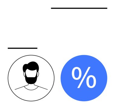 İçinde beyaz bir sembol olan mavi dairenin yanındaki dairede sakallı bir adamın siyah beyaz simgesi. Kullanıcı profilleri, istatistikler, demografikler, analitikler, web tasarımı, finans için ideal