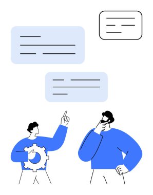 İki kişi tartışır, biri vites kollar, diğeri de diyalog kutularıyla çevrili düşünür. Takım çalışması, iletişim, beyin fırtınası, problem çözme, işbirliği için ideal.