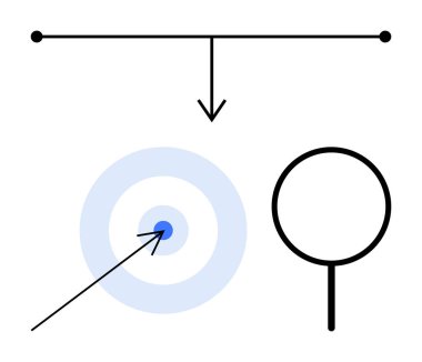 Yapıyı hedefe bağlayan ince ok odaklanma, analiz, seçim, strateji, karar verme, araştırma ve hedefleri vurgular. Başarı için ideal, berraklık vizyonu düz basit