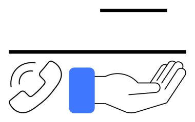 Telefon ahizesinin yanına uzanmış el iletişim, hizmet ve yardımı temsil ediyor. Destek, yardım hattı, müşteri hizmetleri, ulaşılabilirlik, yardım ekibi bağlantısı için ideal. Düz basit