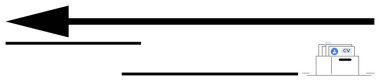 Kalın ok, bir klasörün içinde sola doğru CV destesini sağa doğru gösteriyor. İşe alım, adam alma, iş arama, kariyer geçişi, karar verme, istihdam eğilimi, takım çalışması yönü için ideal