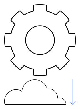 Vites, bulut ve aşağı doğru ok otomasyon, veri transferi ve teknoloji bağlantısını gösteriyor. Bulut hesaplama, endüstri, yazılım, bütünleşme çözümleri stratejisi için idealdir.