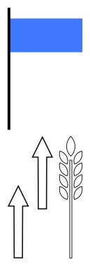 Mavi bayrak başarıyı, buğday kulağı hasatı ya da tarımı simgeliyor ve gelişmeyi, gelişmeyi ya da gelişmeyi gösteren yukarı doğru üç ok. Başarı, tarım ve ekonomi için ideal