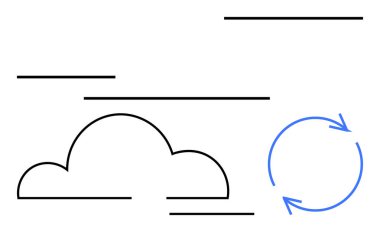 Paralel çizgiler ve bağlantı, veri transferi, süreç ve yenilenmeyi sağlayan mavi dairesel oklarla bulut hatları. Teknoloji, ağ, depolama, sürdürülebilirlik ve iletişim için ideal