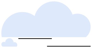Açık mavi bulut, dinamik kontrastlar için daha küçük bulut ve siyah yatay çizgilerle yan yana. Teknoloji, veri depolama, iletişim, basitlik, hava durumu, minimalizm, düz basit metafor için ideal