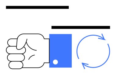 Mavi kollu kapalı yumruk dairesel oklar ve yatay çizgilerin yanında. Eylem, güç, tekrarlama, iletişim, birlik, iş akışı, ilerleme için ideal. Asgari düz metafor