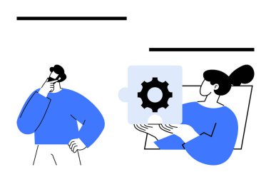 Bir kadın bulmaca parçasını tutarken, bir erkek düşünceli bir şekilde düşünür. İşbirliği, problem çözme, strateji, yenilik, analiz, takım çalışması ve teknoloji için ideal. Düz basit metafor