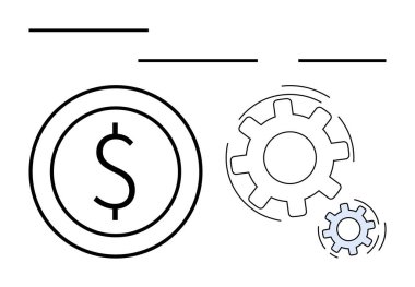 Dolar parası ve dönen dişliler ekonomik büyüme, iş süreçleri ve sistem otomasyonunu gösteriyor. Finans, yenilik, verimlilik, ekonomi, teknoloji yatırımları üretkenlik için idealdir. Düz