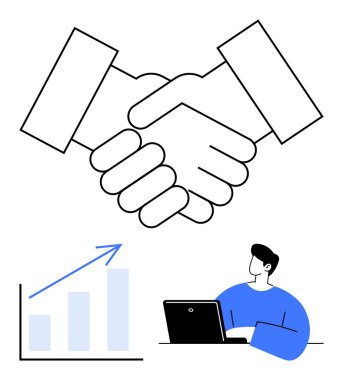 Ortaklığı vurgulayan tokalaşma, yükselen büyüme grafiği başarıyı simgeliyor ve dizüstü bilgisayarda profesyonel çalışma. Takım çalışması, ortaklık, iş büyümesi, başarı, işbirliği, anlaşma yapma için ideal