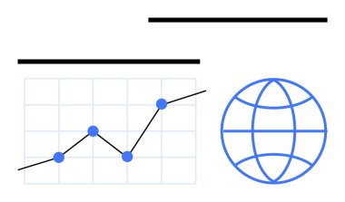 Küresel küreye yakın yükselen veri noktalarına sahip çizgi çizelgesi ilerlemeyi, eğilimleri, analizleri ve bağlantıyı gösteriyor. İş için ideal, veri analizi, küresel büyüme, araştırma, pazarlama
