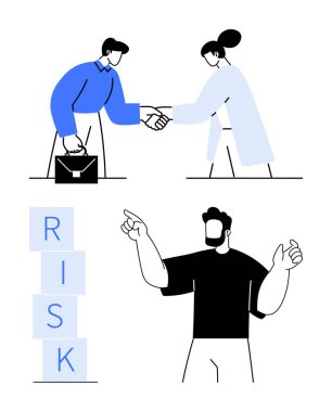 Profesyonel tokalaşma ortaklığı simgeler, yığılmış bloklar riski simgeler, ve bir erkek kendinden emin bir şekilde hareket eder. Takım çalışması, liderlik, ortaklık, risk yönetimi, iletişim ve müzakere için ideal