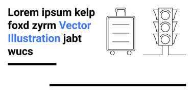 Bavul ve trafik ışığı kalın metin tutucu unsurların yanına yerleştirilmiş. Seyahat, ulaşım, rehberlik, şehir tasarımı, yol güvenliği, minimal tasarım, basit iniş sayfası için ideal