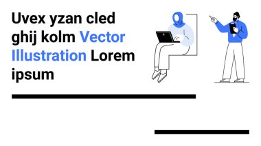 Birinde tablet, diğerinde dizüstü bilgisayar olan iki kişi takım çalışması yapıyor. İş için ideal, uzaktan çalışma, eğitim, iletişim, çevrimiçi öğrenme, ağ oluşturma ve basit