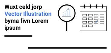 Grafiği analiz eden büyüteç, işaretli tarihli takvimin yanında. Program, analitik, zaman yönetimi, üretkenlik, planlama, organizasyon ve basit bir iniş sayfası için ideal