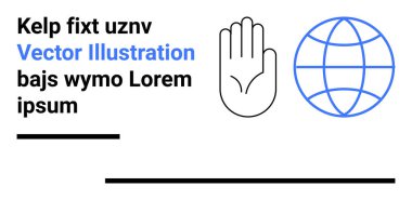 Açık el ikonu, dünya ana hatları birliği simgeliyor, cesur modern tipografi. İletişim için ideal, küresel dayanışma, teknolojik yenilik, paylaşım, eğitim, barış sade iniş sayfası