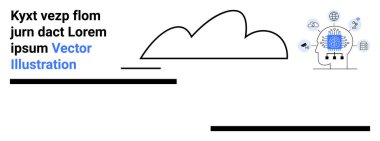 Birbirine bağlı çip, yapay zeka ve yeniliği sembolize eden veri simgelerine sahip bulut tasarımı. Teknoloji, yapay zeka, makine öğrenimi, otomasyon, büyük veri, bulut hizmetleri basit iniş sayfası için ideal