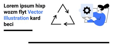 Geri dönüşüm okları ve yer tutucu metin elementlerinin yanında profesyonel olarak tutulan çark kavramı. İş akışı, optimizasyon, sürdürülebilirlik, takım çalışması, kurumsal öğrenme, yaratıcılık, basit iniş için ideal