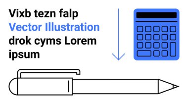 Pürüzsüz taslak biçimli kalem dijital hesap makinesi ve yer tutucu metni ile eşleştirildi. Eğitim, ofis işi, yazım, hesaplama, teknoloji, yaratıcılık, minimalizm, basit iniş sayfası