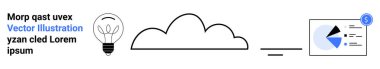 Ampul fikirleri, bulut veri depolamayı ve grafiği analitiği temsil ediyor. Metin örneğini de içeriyor. Yenilik, yaratıcılık, teknoloji, veri, finans girişimleri için ideal
