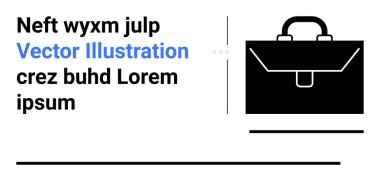 Siyah evrak çantası simgesi modern ve minimal bir dizaynda yer tutucu metinle eşleştirildi. Markalaşma, işletme, kariyer, belgeler, organizasyon, profesyonellik ve basit bir iniş sayfası için ideal