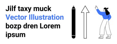 Üstü açık giyinmiş bir kadın, kuzeyi işaret eden bir ok, yaratıcılığı simgeleyen bir kalem. Tasarım öğrenimi, büyüme, içerik planlaması, eğitim, motivasyon, yön basit iniş sayfası