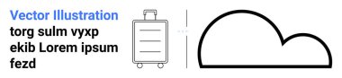 Minimalist bavul ve bulut simgesi. Seyahat, teknoloji, bagaj, turizm, bulut depolama, çevrimiçi hizmetler veya basit bir iniş sayfası için ideal. Çizgi benzetmesi. Basit satır simgeleri