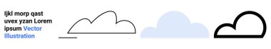 Minimalist dizaynda üç bulut şekli, doğrusal bir tasarım, yumuşak pastel dolgu ve kalın katı. Hava, tasarım, ağ, sadelik, gökyüzü kavramları için ideal basit iniş sayfası