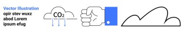 Karbondioksit emisyon bulutu ve oklar, emisyonlara karşı eylemleri vurguluyor. Çevre savunuculuğu için basit grafikler. Sürdürülebilirlik, iklim değişikliği ve yenilenebilir enerji için ideal