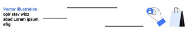 Alışveriş torbası eşliğinde bir kullanıcı profili simgesi ile el etkileşimi. Perakende satış, kullanıcı ilişkileri, e-ticaret, müşteri deneyimi, pazarlama, kimlik ve basit bir iniş sayfası için ideal