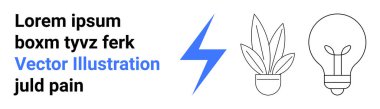 Saksı bitkisi ve ampul arasındaki yıldırım enerjiyi, sürdürülebilirliği ve yaratıcılığı gösteriyor. Yenilik için ideal, eko-yaşam, enerji tasarrufu, teknoloji, modern tasarım, kavramsal markalaşma dairesi
