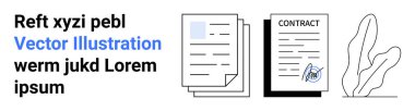 Bir yığın kağıt, imzalı kontrat, soyut bitki unsuru. Belge iş akışı, dijital imza, yasal süreç, ofis verimliliği, uzaktan çalışma, veri güvenliği basit iniş sayfası
