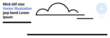 Soyut bulut çizgisi, kalın paralel çizgiler ve minimalist tasarımda aydınlatılmış ampul. Yaratıcılık, yenilik, basitlik, modern tasarım, beyin fırtınası, teknoloji sade iniş için ideal