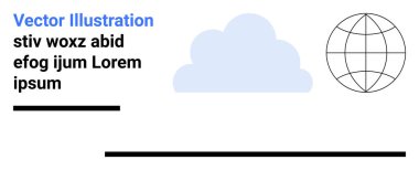 Minimalist tasarım, yumuşak mavi bir bulut, ana hatlı bir küre ve yapılandırılmış bir düzende yer tutucu metin içerir. Bulut teknolojisi için ideal, küresel ağ, dijital bağlantı, yenilik, çevrimiçi