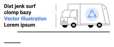 Sürdürülebilirlik logosu ve yer tutucu metni olan kamyon grafikleri. Çevre, atık yönetimi, eko kampanyaları, sürdürülebilirlik temaları, lojistik, geri dönüşüm, basit iniş sayfası için ideal