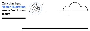 Bulut anahatlı soyut kompozisyon, yatay çizgiler, dairesel karalama ve metin. Modern sanat, yaratıcılık, minimalizm, web tasarımı, markalaşma eğitimi ve basit iniş sayfası için ideal