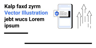 Cep telefonu ekranı parola kalkanı simgesi, yukarı doğru eğilim okları güvenlik, büyüme ve performans için soyut unsurlar. Veri koruması, fintech, yenilik, uygulamalar için ideal basit iniş