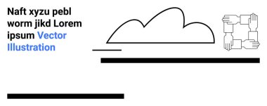 Bulut grafiği ve kare şeklinde birbirine bağlı eller. Takım çalışması, ağ oluşturma, destek, birlik, bulut hesaplama, ortaklık veya basit bir iniş sayfası için ideal