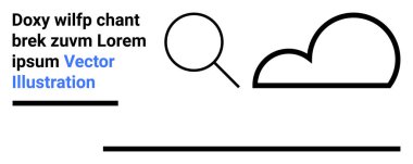 Bulut şekli, büyüteç ve yer tutucu metin temel düzende birleşiyor. Arama araçları, bulut depolama, teknoloji, veri analizi, minimalizm, basitlik basit iniş sayfası için ideal
