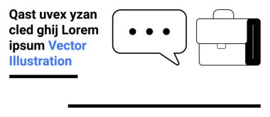 Üç noktalı konuşma balonu ve profesyonel evrak çantası illüstrasyonu. İletişim, ağ, profesyonellik, iş stratejisi, kurumsal markalaşma, dijital pazarlama, sade iniş için ideal