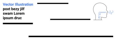 Solunum sürecini vurgulayan hava akışı yönü okları olan bir insan kafasının taslağı. Sağlık, anatomi, eğitim, tıbbi araştırma, bilim, biyoloji, refah, basit iniş sayfası için ideal
