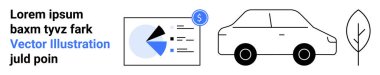 Finansal verilerle çizelge, ulaşımı sembolize eden araba, ekolojik bilinç için yaprak. Finans, çevre, hareketlilik, sürdürülebilirlik, araba kiralama, strateji sade iniş sayfası için ideal