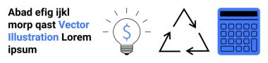 Dolar işaretli ampul, geri dönüşüm sembolü ve hesap makinesi tasarruf, geri dönüşüm, beyin fırtınası ve finansal yönetim öneriyor. Yeşil girişimler, ekolojik bilinç finansmanı ve eğitim için ideal