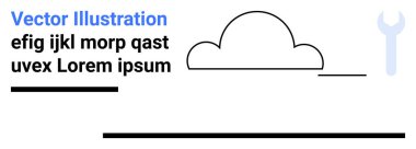 İngiliz anahtarı simgesi, metin elemanları ve yatay çizgileri olan basit bulut şekli. Teknoloji, bulut hesaplama, geliştirme, araçlar, bakım, basitlik asgari iniş sayfası için ideal