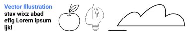 Yapraklı elma, ampul gibi beyin ve minimalist hatlarda bulut. Eğitim, yenilik, yaratıcılık, teknoloji, refah, basitlik ve modern ve basit bir iniş sayfası için ideal