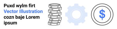 Maliye, yatırım, teknoloji ve ekonomiyi vurgulayan bir dişli ve bir dolar ikonu yanında para yığını. İş için ideal, fintech, bankacılık, otomasyon, ekonomik büyüme sade iniş sayfası